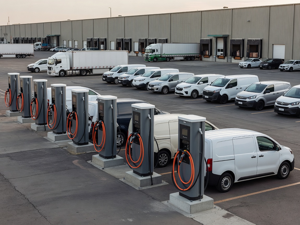 Commercial fleet EV depot charging station with high voltage power cabinets