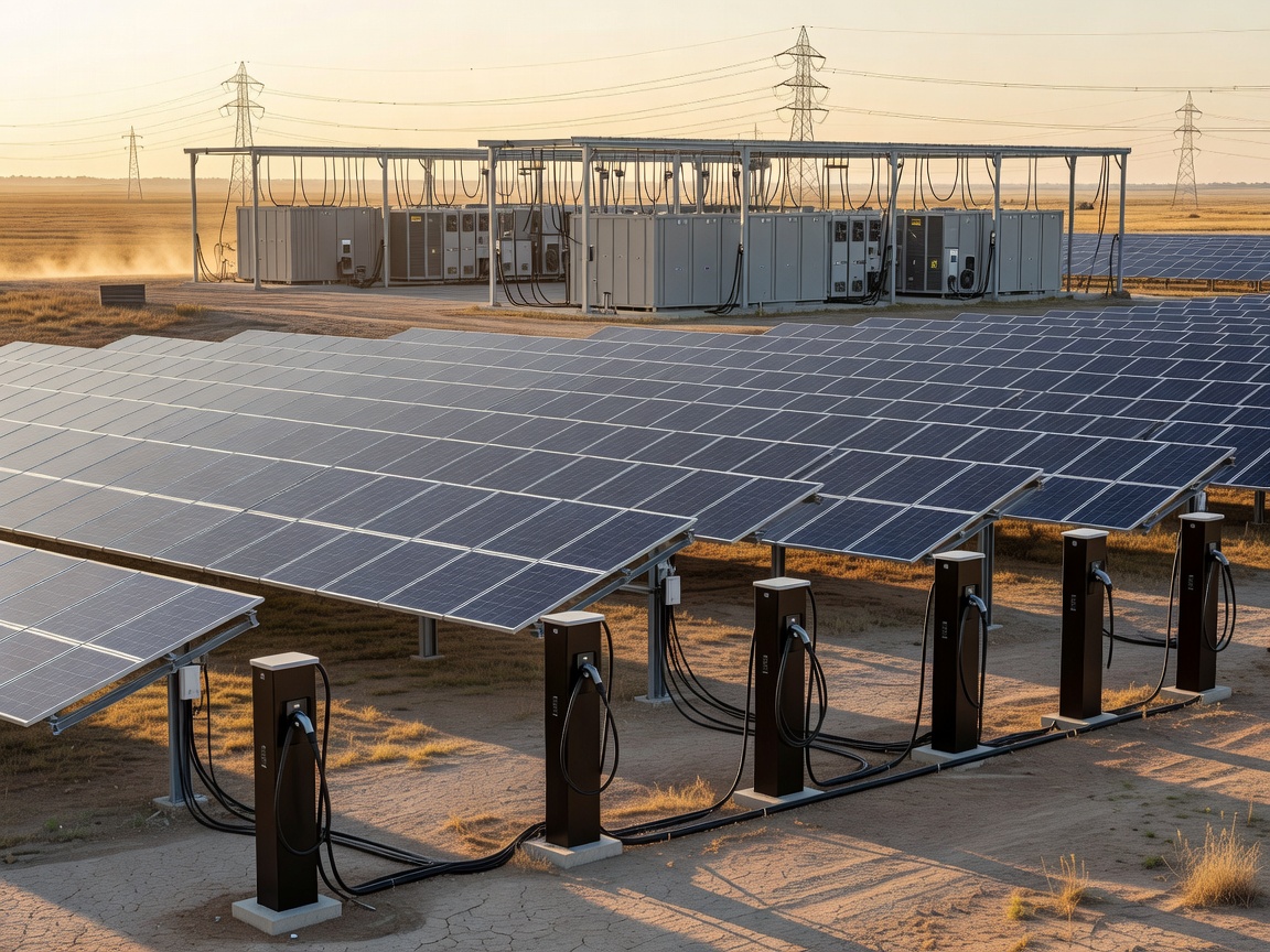 Solar farm and battery storage power plant linked to charging infrastructure